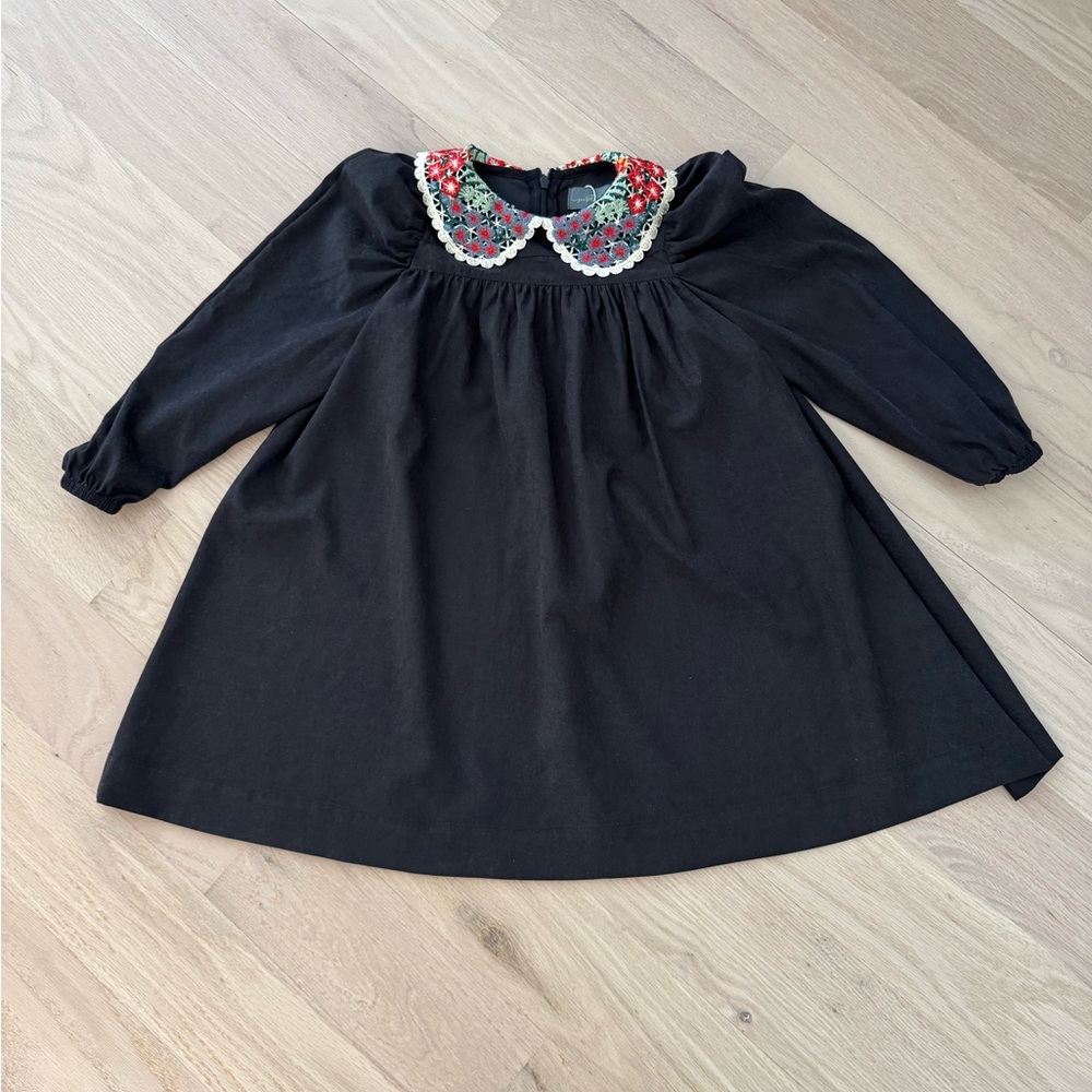 Sweet Threads Girls Black Dress With Embroidered Collar Size 5
